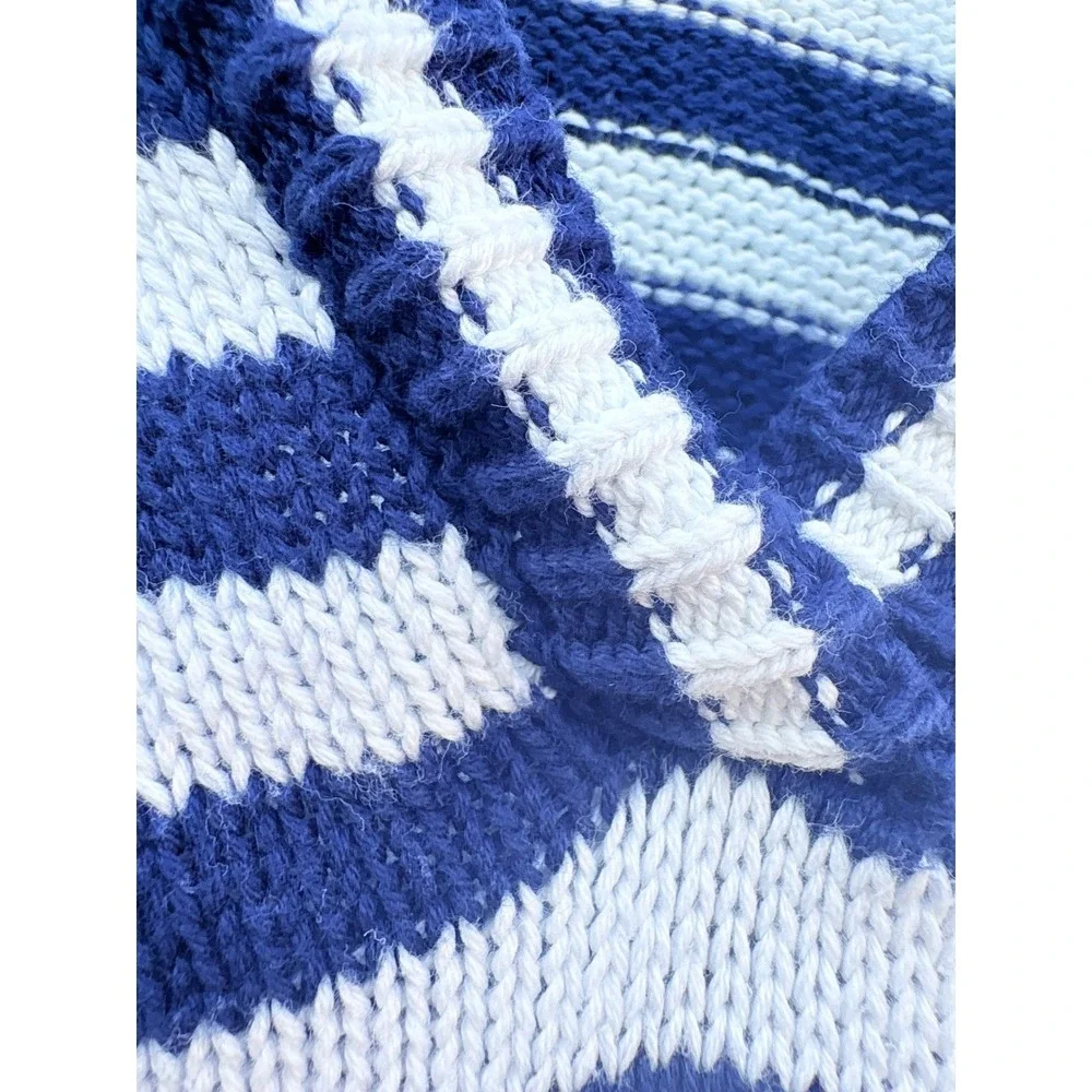 525 Sailor Navy White Striped Polo Collar Knit‎ Sweater Dress Medium Nautical